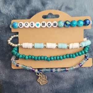 Turquoise and Blue 'Dog Mom' Bracelet Set
